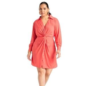 Eloquii Red V Neck Mini Shirtdress Dress Women's Size 26 Work Business Date